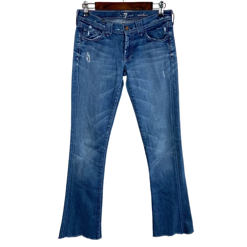 7 For All Mankind Distressed Indigo Boot Cut Jeans